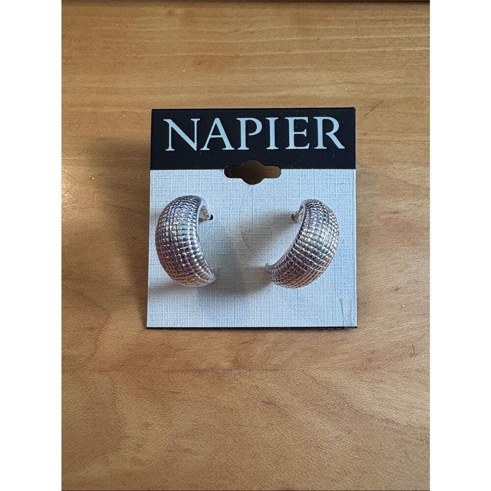 NWT Napier Silver Textured Wide Hoop Pierced Earrings
